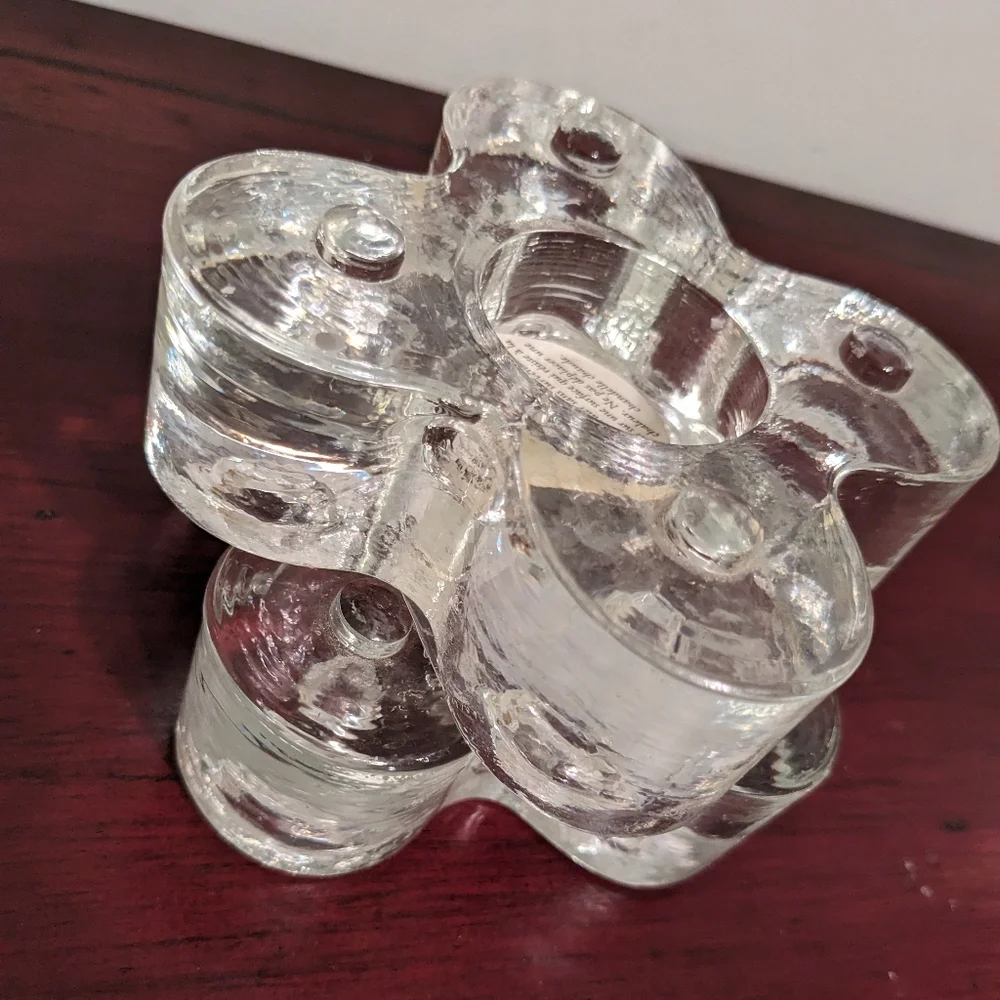 Pier One Candlestick Holders Light Pair Heavy Glass Vintage 90s Stacked Clear